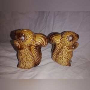 Vintage Squirrel Holding Nut Salt And Pepper Shakers Made in Japan Googly Eyes